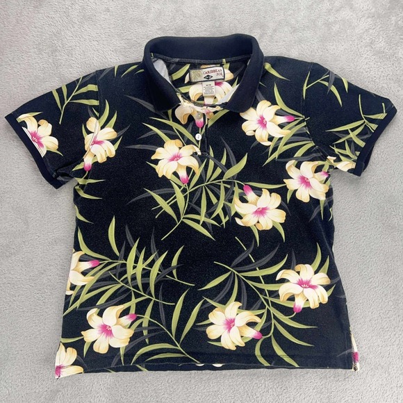Caribbean Joe Vintage Floral Polo Shirt Tropical Print Short Sleeve Top‎ M - Picture 1 of 10